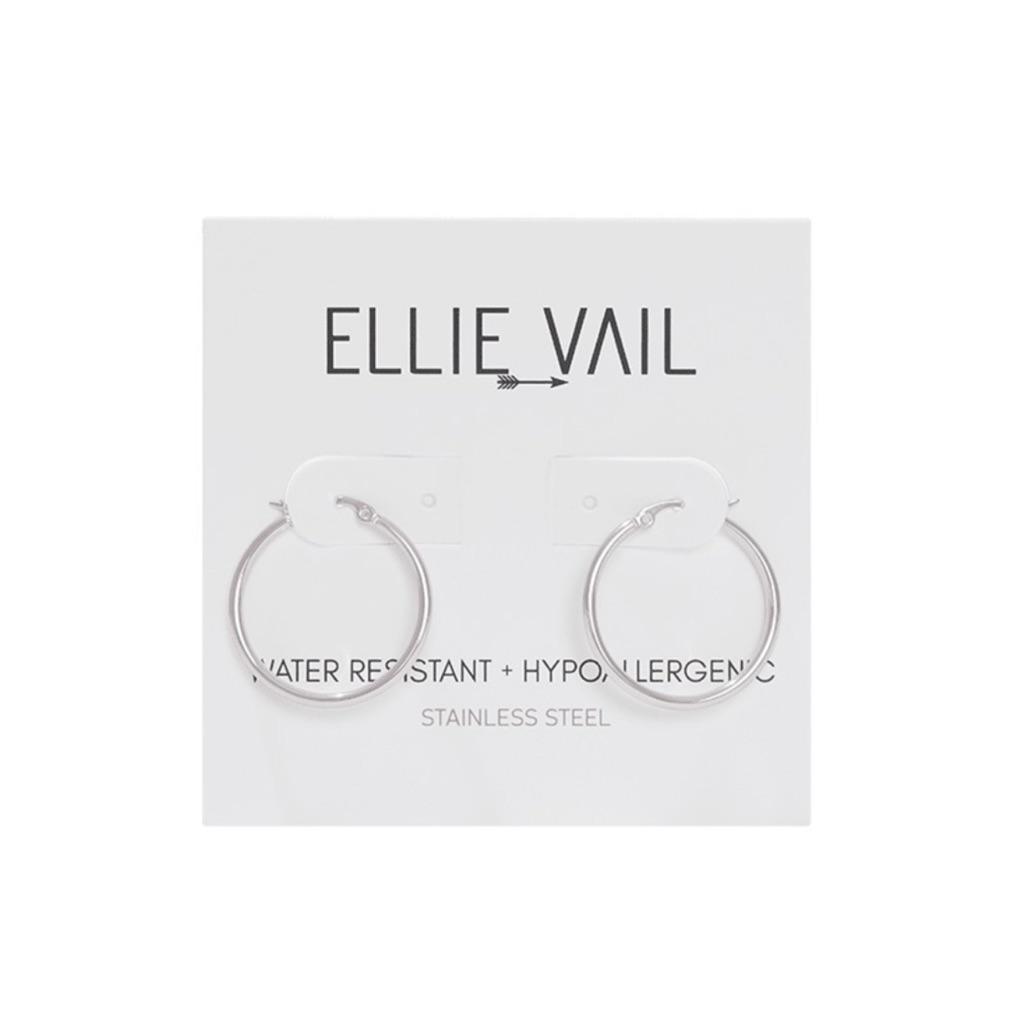 Ellie Vail Laurette Medium Hoop Earring - 3 Cm - Silver - Water Resistant New 28$